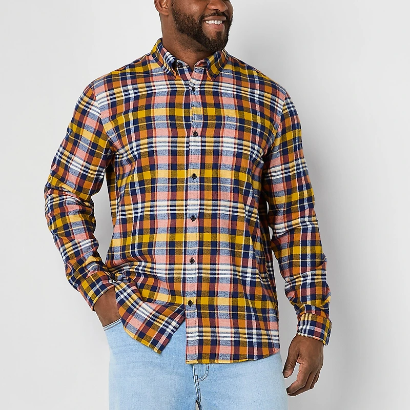 St. John's Bay Mens Easy-on + Easy-off Seated Wear Long Sleeve Adaptive Classic Fit Big and Tall Flannel Shirt