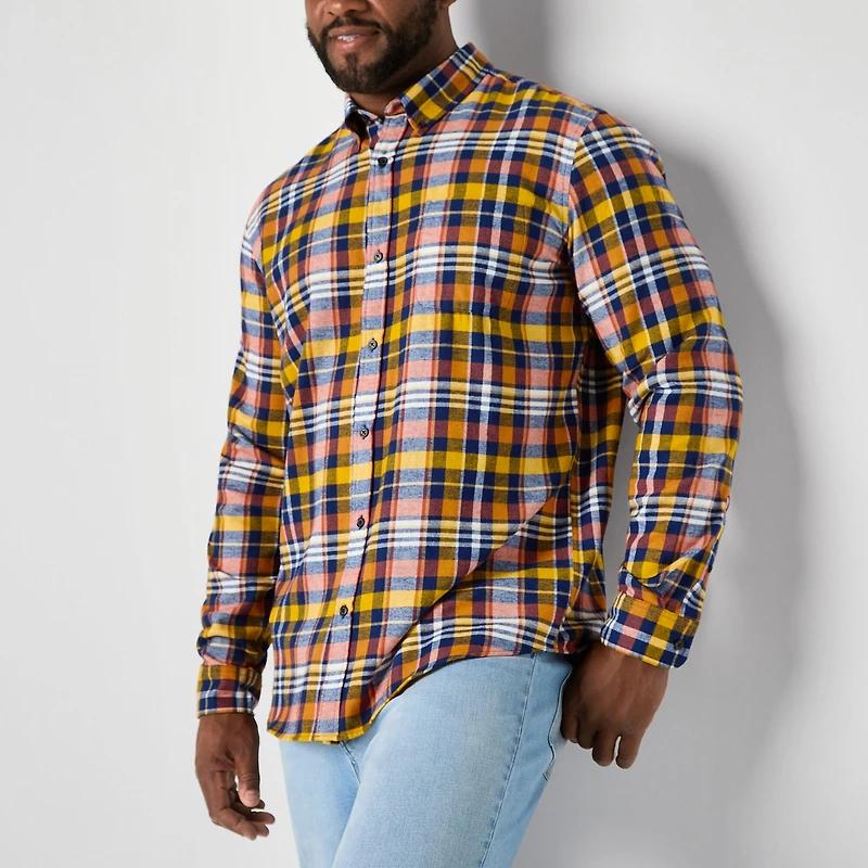 St. John's Bay Mens Easy-on + Easy-off Seated Wear Long Sleeve Adaptive Classic Fit Big and Tall Flannel Shirt
