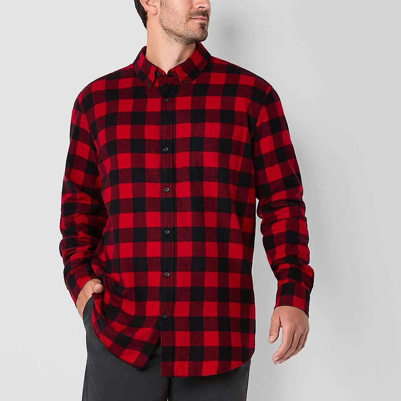 St. John's Bay Mens Easy-on + Easy-off Seated Wear Long Sleeve Adaptive Classic Fit Big and Tall Flannel Shirt