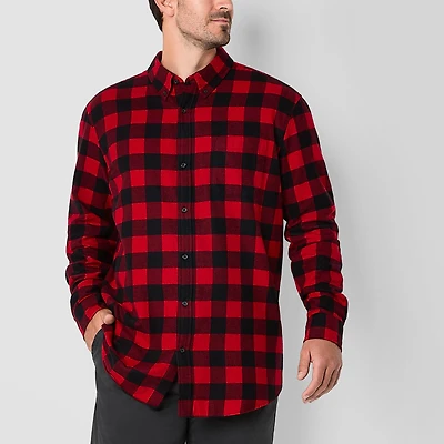 St. John's Bay Mens Easy-on + Easy-off Seated Wear Long Sleeve Adaptive Classic Fit Big and Tall Flannel Shirt