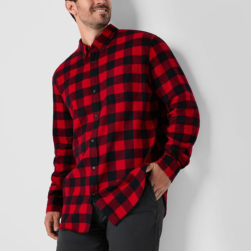 St. John's Bay Mens Easy-on + Easy-off Seated Wear Long Sleeve Adaptive Classic Fit Big and Tall Flannel Shirt