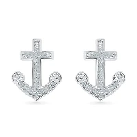 1/10 CT. T.W. Natural White Diamond Sterling Silver 15mm Anchor Stud Earrings
