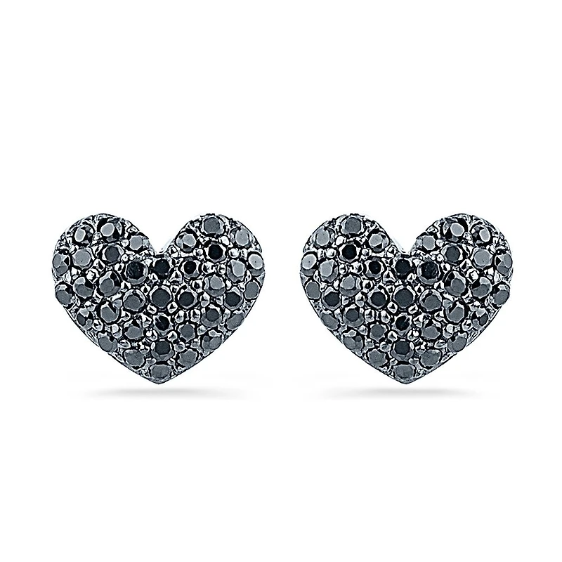 1/4 CT. T.W. Natural Black Diamond Sterling Silver 8mm Heart Stud Earrings
