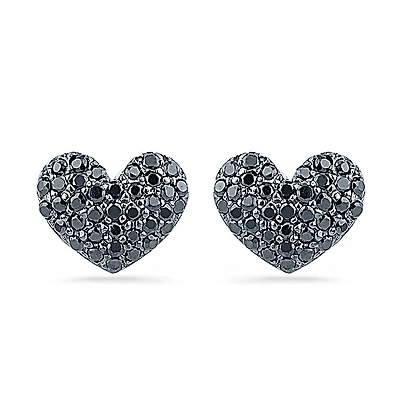 1/4 CT. T.W. Natural Black Diamond Sterling Silver 8mm Heart Stud Earrings
