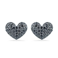 1/4 CT. T.W. Natural Black Diamond Sterling Silver 8mm Heart Stud Earrings