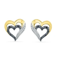 1/10 CT. T.W. Natural Black Diamond 10K Gold Over Silver 11.5mm Heart Stud Earrings