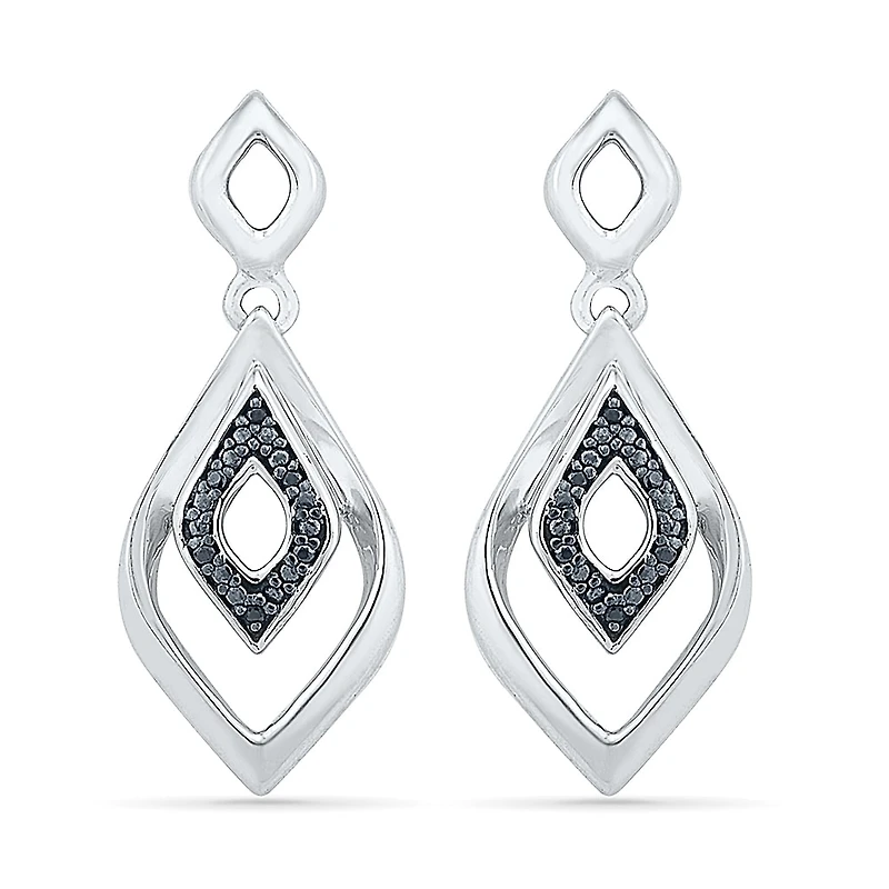 Womens Diamond Accent Natural Black Diamond Sterling Silver Diamond Drop Earrings