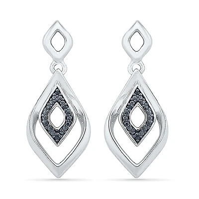 Womens Diamond Accent Natural Black Diamond Sterling Silver Diamond Drop Earrings