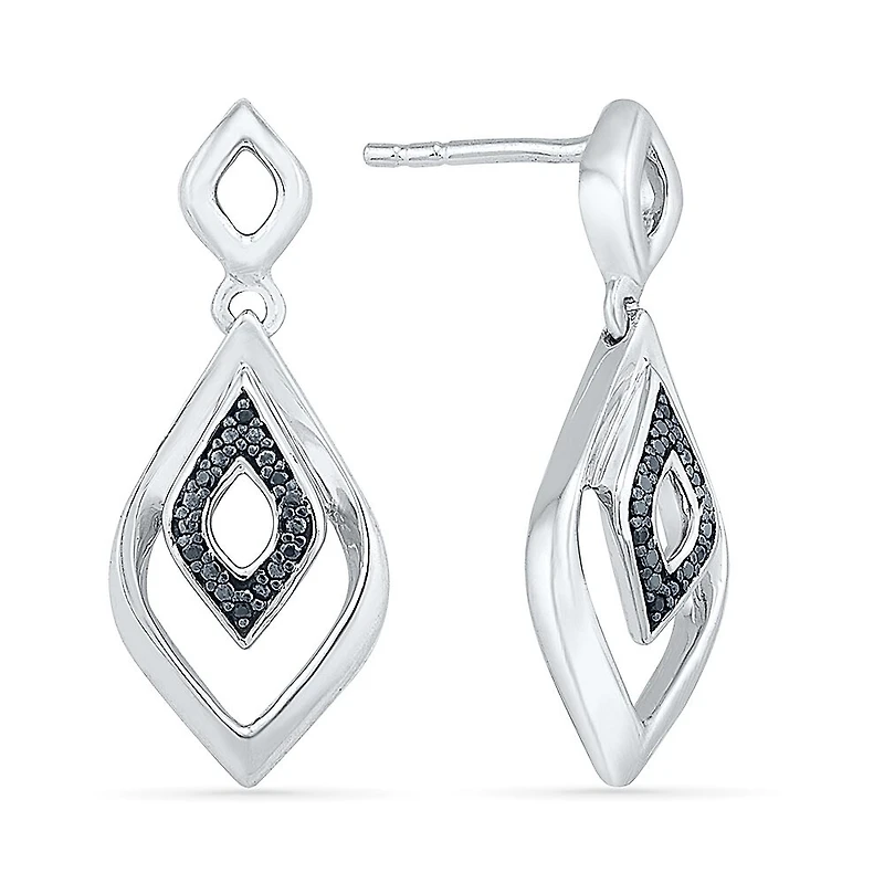 Womens Diamond Accent Natural Black Diamond Sterling Silver Diamond Drop Earrings