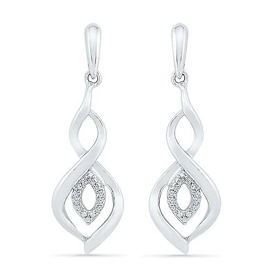 Womens Diamond Accent Natural White Diamond Sterling Silver Drop Earrings