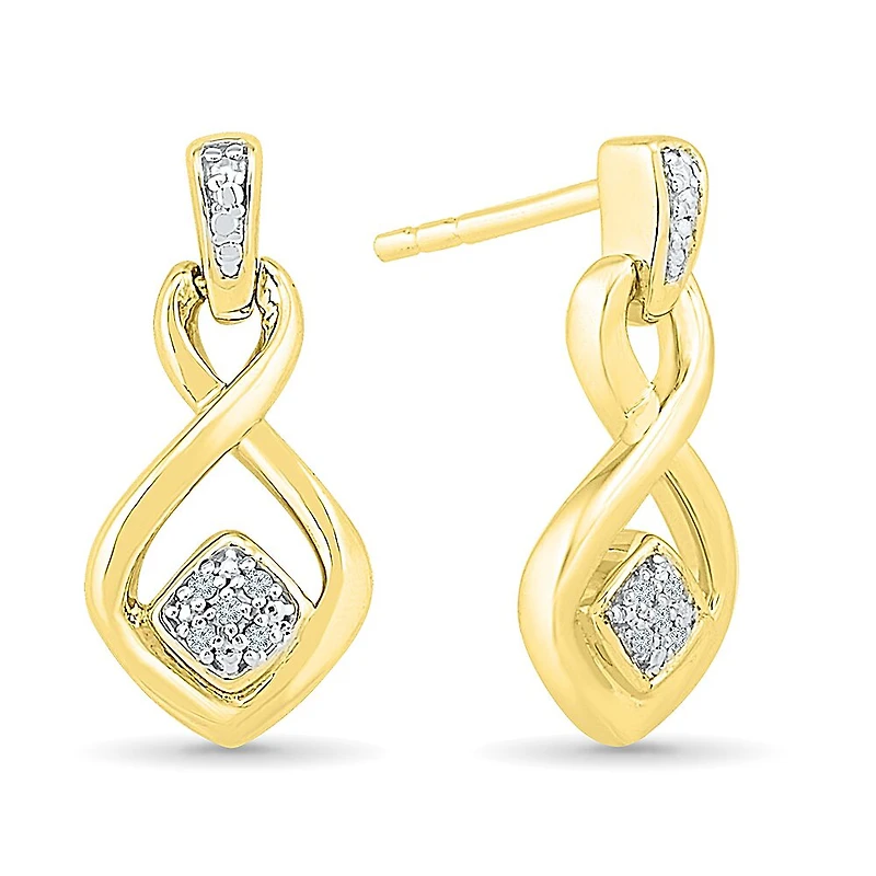 Womens Diamond Accent Natural White Diamond 10K Gold Over Silver Drop Earrings