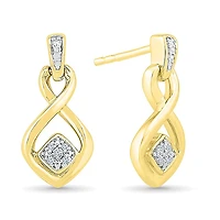 Womens Diamond Accent Natural White Diamond 10K Gold Over Silver Drop Earrings