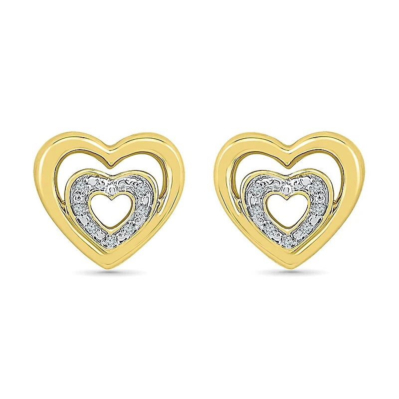 Diamond Accent Natural White Diamond 10K Gold Over Silver 10mm Heart Stud Earrings