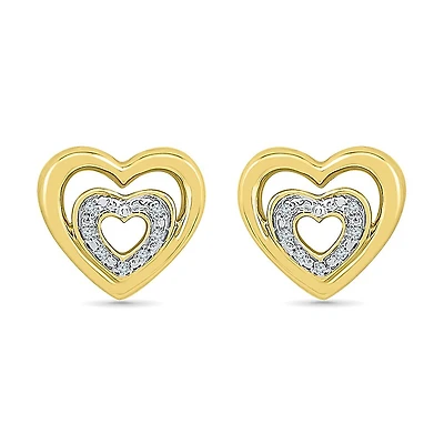 Diamond Accent Natural White Diamond 10K Gold Over Silver 10mm Heart Stud Earrings