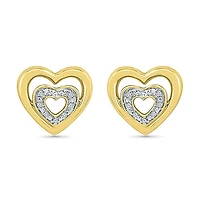 Diamond Accent Natural White Diamond 10K Gold Over Silver 10mm Heart Stud Earrings