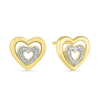 Diamond Accent Natural White Diamond 10K Gold Over Silver 10mm Heart Stud Earrings