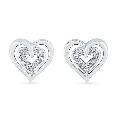 Diamond Accent Natural White Diamond 10K Gold 11.5mm Heart Stud Earrings