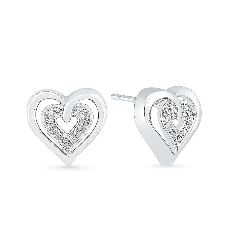 Diamond Accent Natural White Diamond 10K Gold 11.5mm Heart Stud Earrings