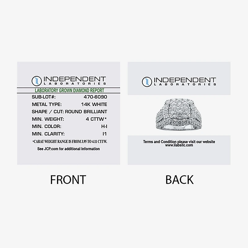 (H-I / I1) Womens 4 CT. T.W. Lab Grown White Diamond 14K Gold Cushion Cluster Cocktail Ring