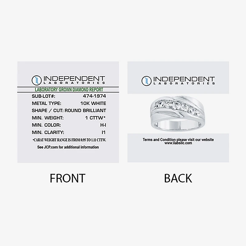 (H-I / I1) Mens 5MM 1 CT. T.W. Lab Grown White Diamond 10K Gold Wedding Band