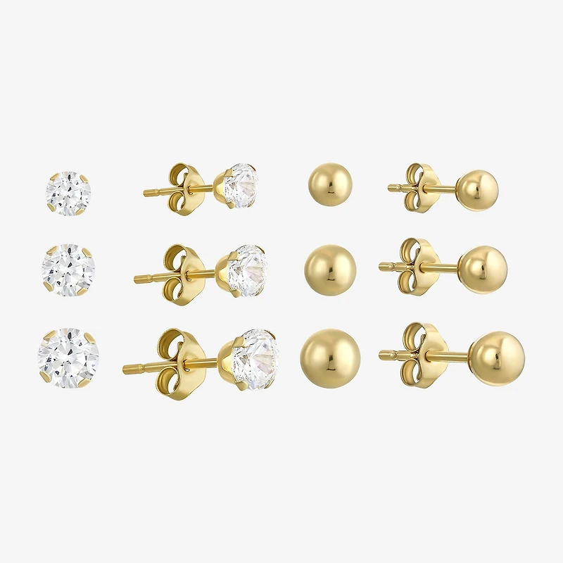 14K Gold & Cubic Zirconia Ball 6-pr. Earring Set