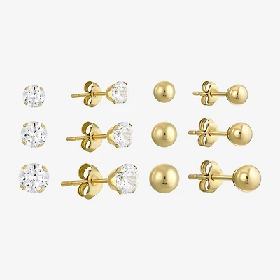 14K Gold & Cubic Zirconia Ball 6-pr. Earring Set