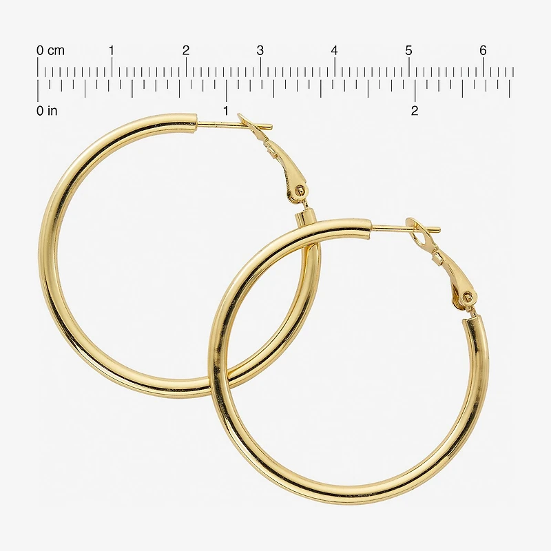 Womens 24K Gold Over Silver 40mm Hoop Earrings