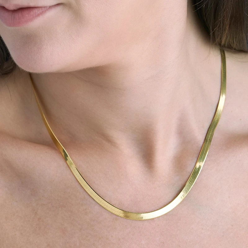 Made in Italy Womens 24K Gold Over Silver Inch Herringbone Chain Necklace