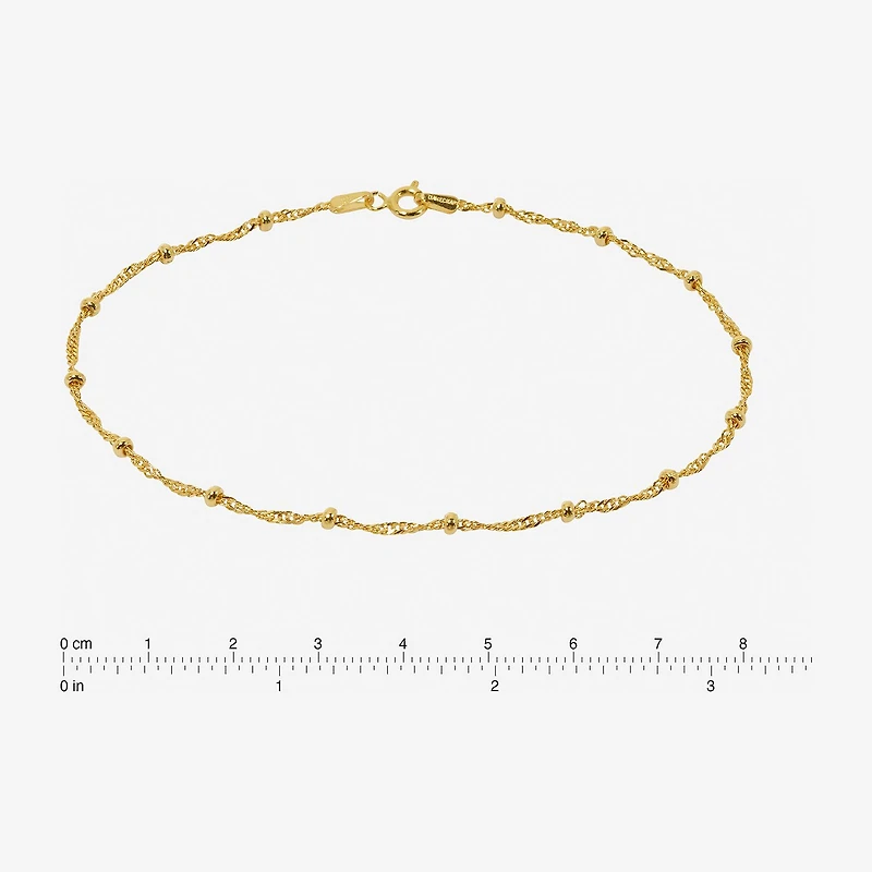 Made in Italy Womens 24K Gold Over Silver Sterling Silver 9 Inch Solid Bead Ankle Bracelet
