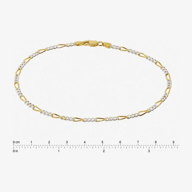 Made in Italy Unisex Adult 24K Gold Over Silver 10 Inch Solid Figaro Chain Bracelet