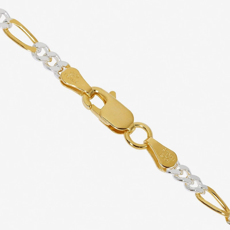 Made in Italy Unisex Adult 24K Gold Over Silver 10 Inch Solid Figaro Chain Bracelet