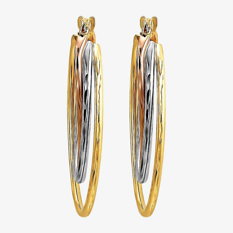 Womens 10K Tri-Color Gold 20mm Hoop Earrings