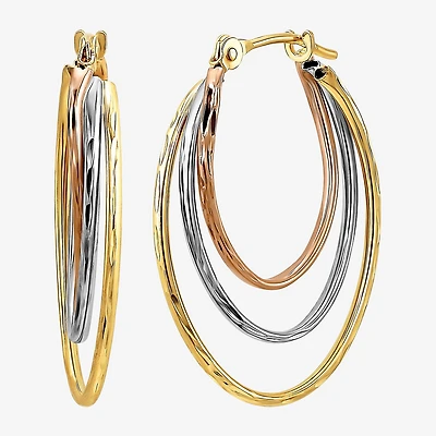 Womens 10K Tri-Color Gold 20mm Hoop Earrings