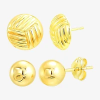 Womens 10K Gold Round 2 Pair Earring Set