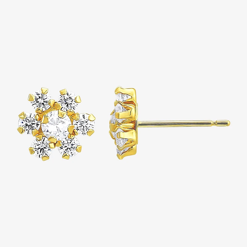 Womens Cubic Zirconia 10K Gold 3 Pair Earring Set