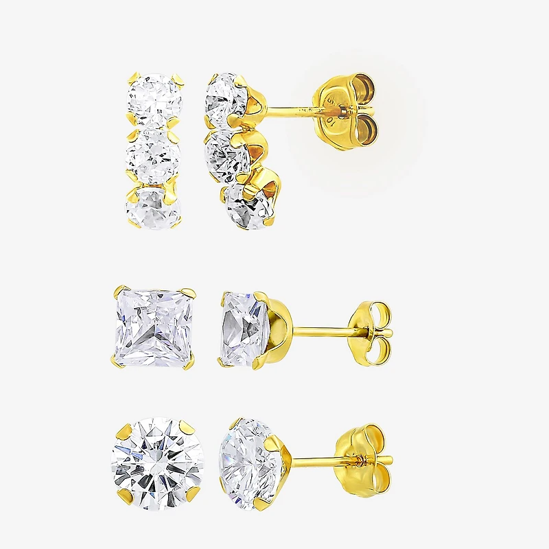 Womens White Cubic Zirconia 10K Gold Pair Earring Set