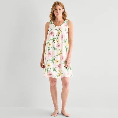 Adonna Womens Poplin Sleeveless Scoop Neck Nightgown
