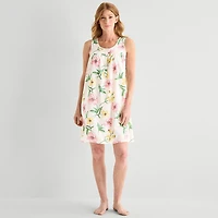 Adonna Womens Poplin Sleeveless Scoop Neck Nightgown
