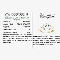 (F / Vs2) Womens 3 CT. T.W. Lab Grown White Diamond 14K Gold Round Side Stone Halo Engagement Ring
