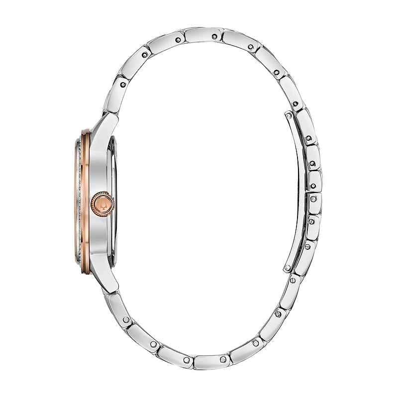 Bulova Turnstyle Womens Crystal Accent Two Tone Stainless Steel Bracelet Watch 98l246