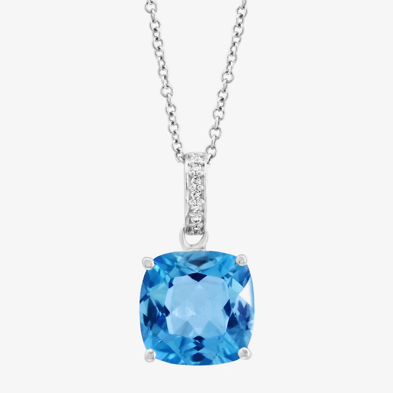 Effy Final Call Limited Quantities! Womens Diamond Accent Genuine Blue Topaz 14K Gold Cushion 18 Inch Pendant Necklace