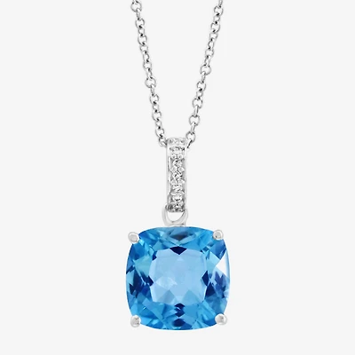 Effy Final Call Limited Quantities! Womens Diamond Accent Genuine Blue Topaz 14K Gold Cushion 18 Inch Pendant Necklace