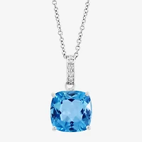 Effy Final Call Limited Quantities! Womens Diamond Accent Genuine Blue Topaz 14K Gold Cushion 18 Inch Pendant Necklace