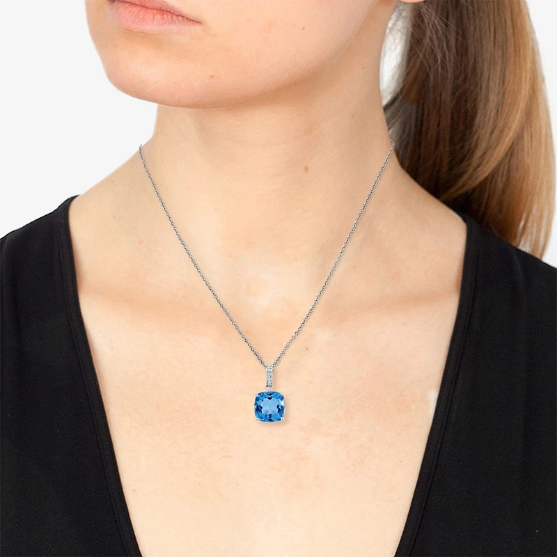 Effy Final Call Limited Quantities! Womens Diamond Accent Genuine Blue Topaz 14K Gold Cushion 18 Inch Pendant Necklace