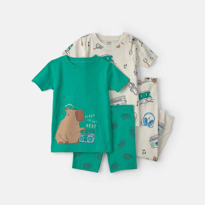 Carter's Toddler Boys Rib Crew Neck Short Sleeve 4-pc. Pajama Set