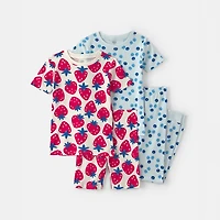 Carter's Little & Big Kid Girls Rib Crew Neck Short Sleeve 4-pc. Pajama Set