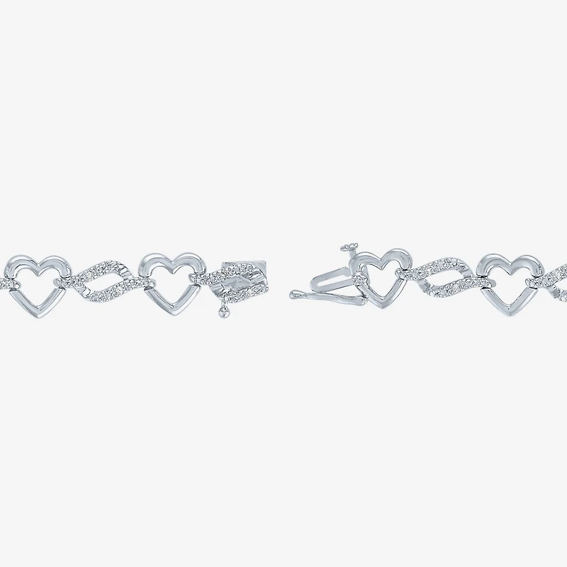 (G-H / Si2-I1) Womens Pure Silver Over Brass Heart 7.5 Inch Link Bracelet