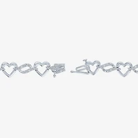 (G-H / Si2-I1) Womens Pure Silver Over Brass Heart 7.5 Inch Link Bracelet