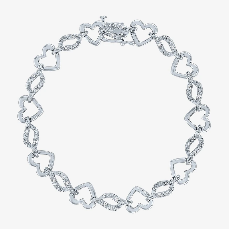 (G-H / Si2-I1) Womens Pure Silver Over Brass Heart 7.5 Inch Link Bracelet
