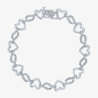 (G-H / Si2-I1) Womens Pure Silver Over Brass Heart 7.5 Inch Link Bracelet